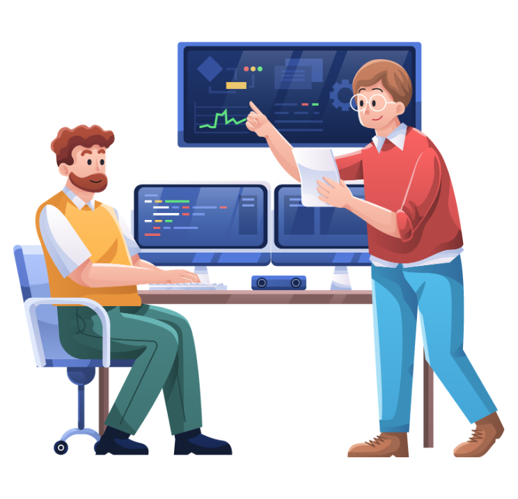Software development team collaborating on web and mobile solutions