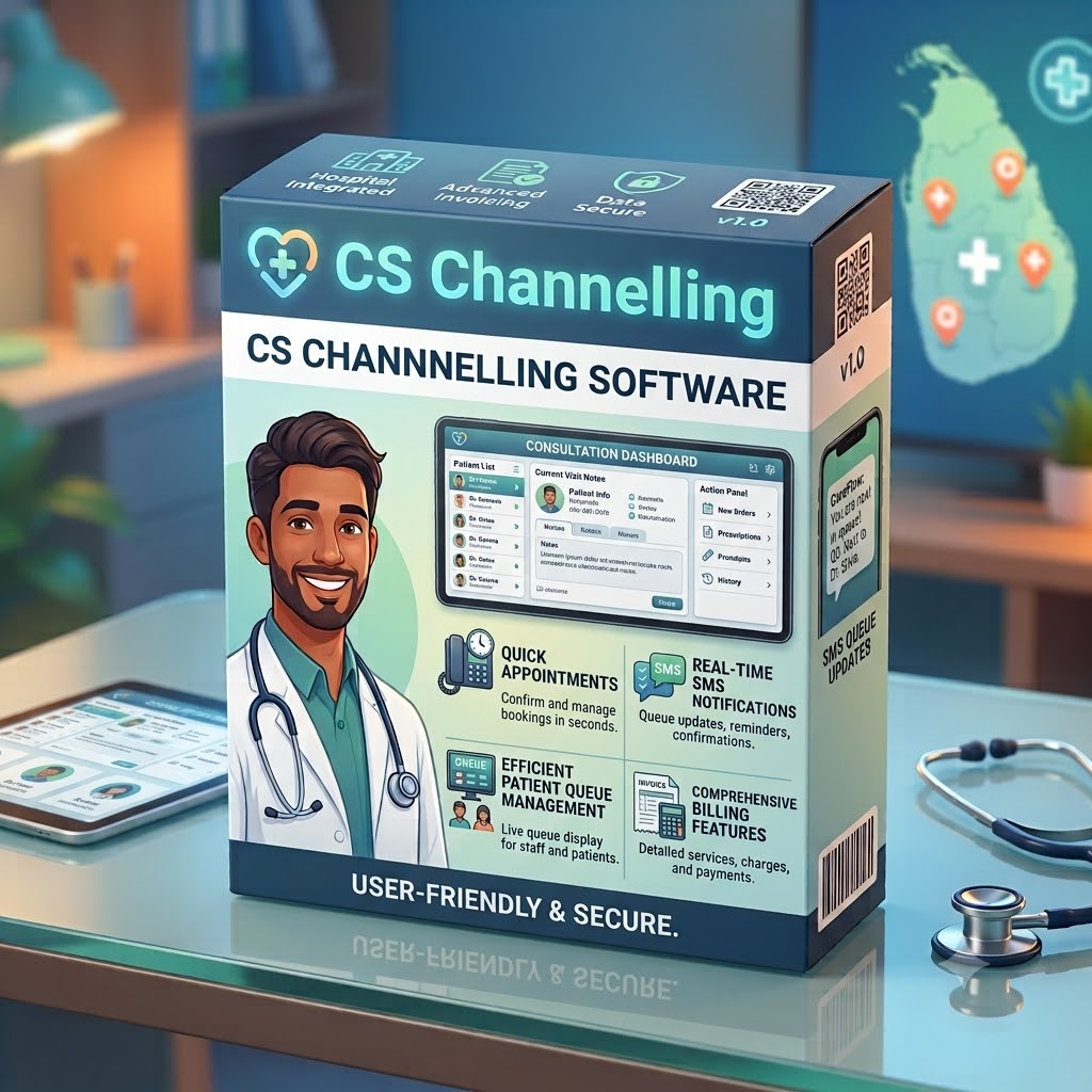 CS Channelling doctor scheduling software showing consultation dashboard and appointment queue