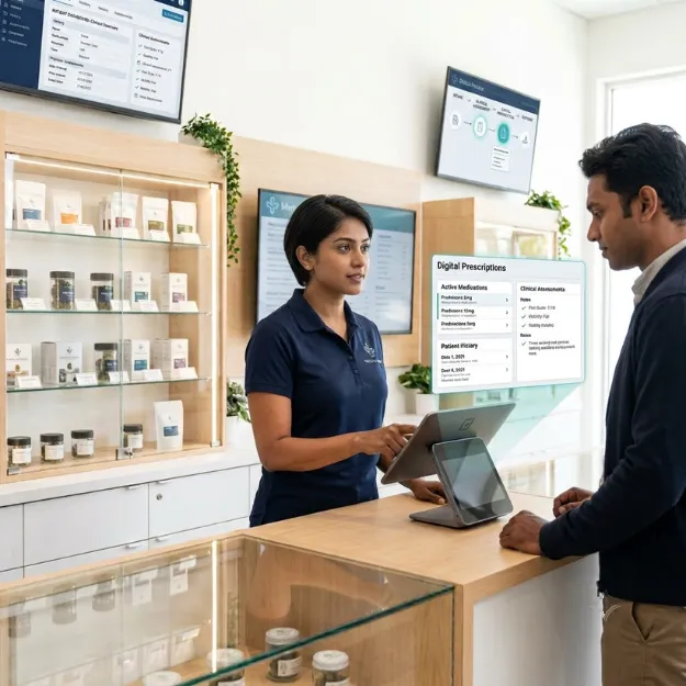 CS Dispensary clinic management software showing prescriptions and patient records