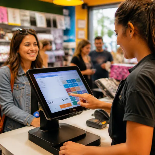 POS software cashier screen with product billing interface